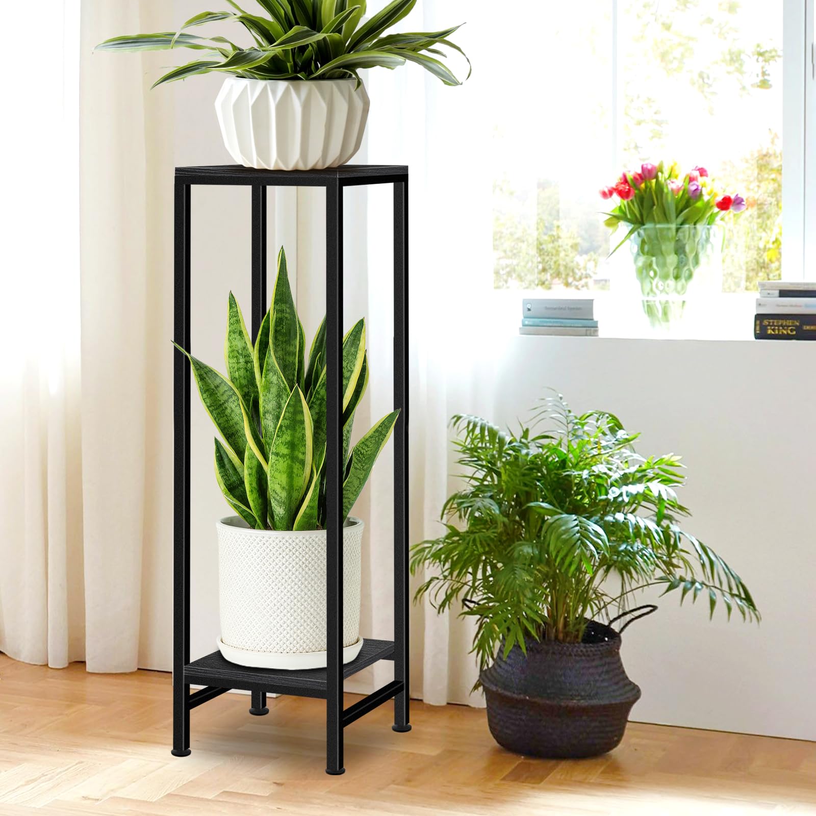 LUBORN two-tier display elevates plants for better sun exposure.