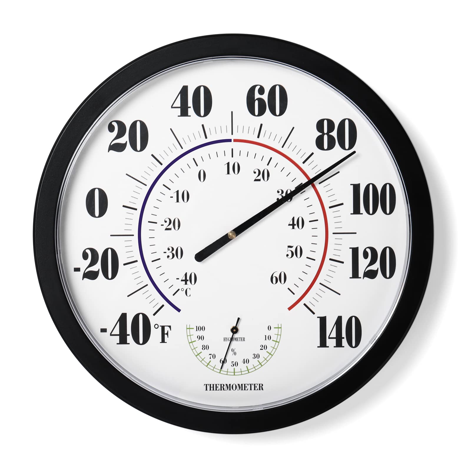 LUBYBG 10-inch thermometer on wall with large digits for easy reading outdoors.
