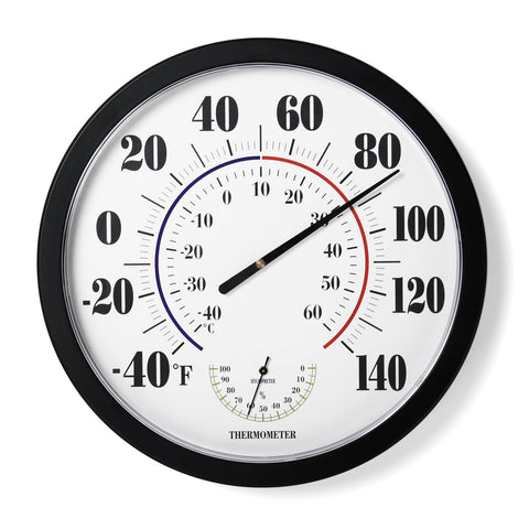 LUBYBG 10-inch thermometer on wall with large digits for easy reading outdoors.