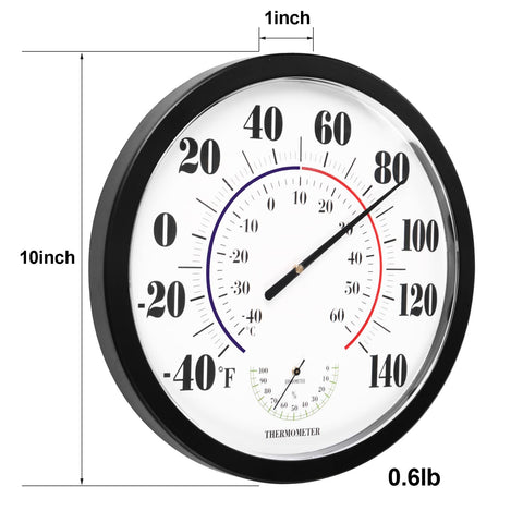 LUBYBG 10-inch thermometer displays Celsius and Fahrenheit for versatile use.