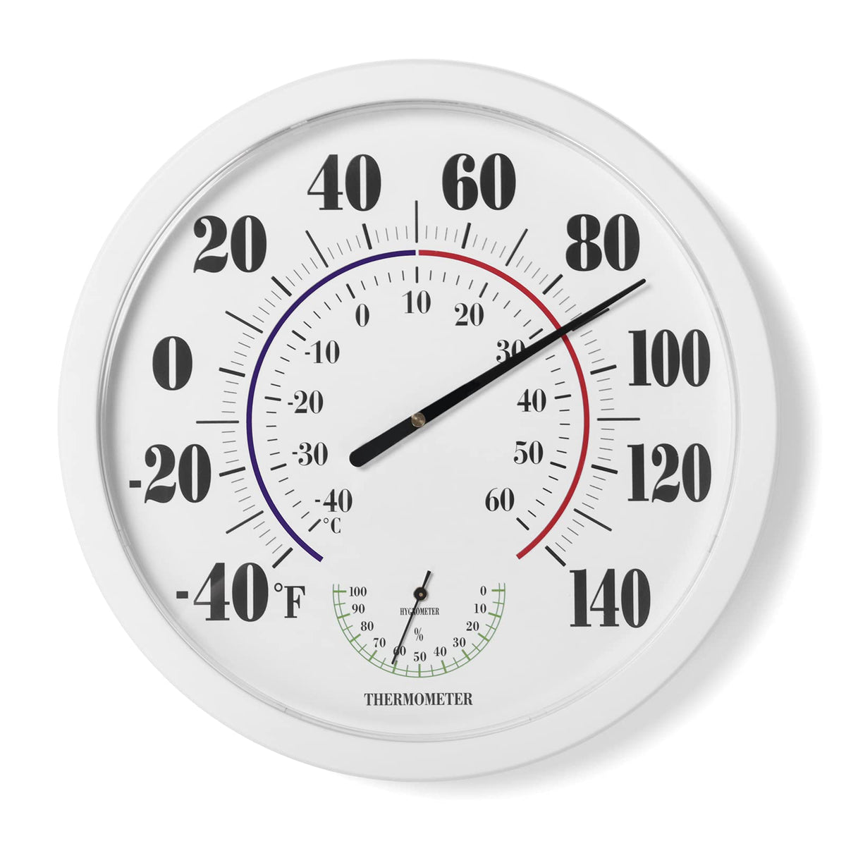 LUBYBG 10-inch thermometer front view for easy temperature and humidity checks
