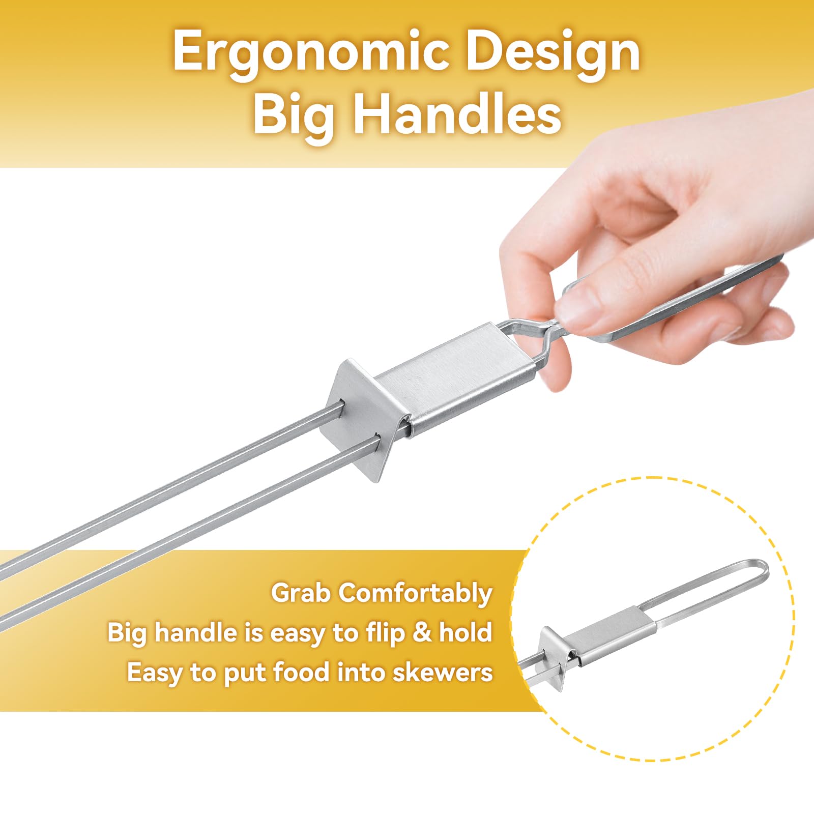 Lucalda dishwasher-safe skewers simplify cleaning and reuse.