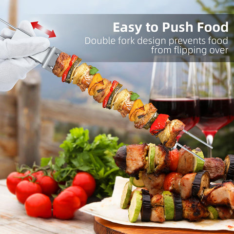 Lucalda ergonomic big-handle skewers for a comfortable grip.