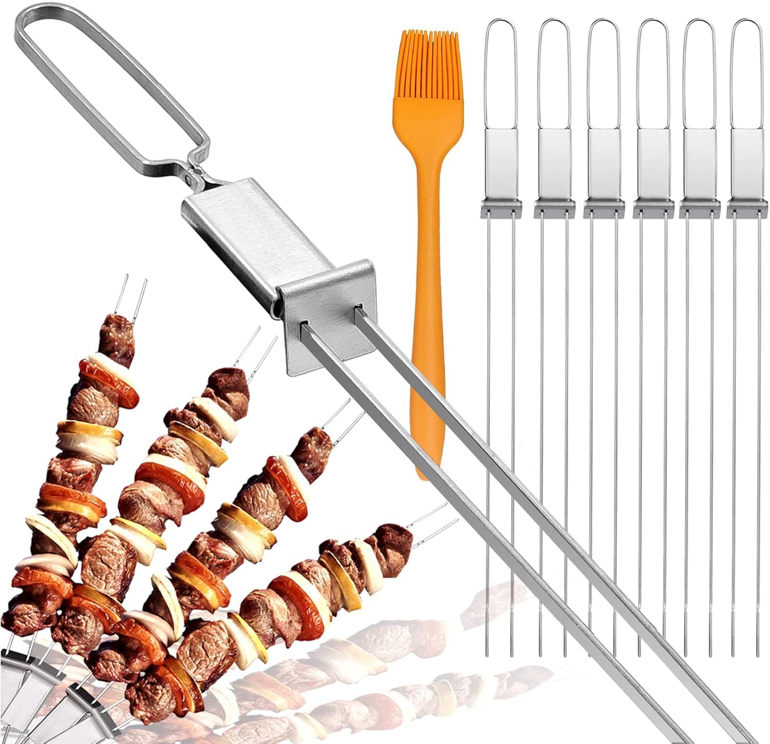 Lucalda push-bar slider skewers for easy food release.