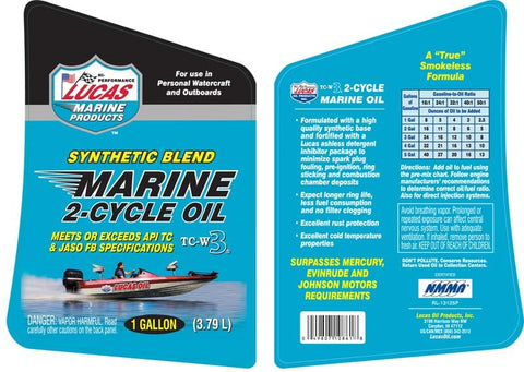 Lucas Oil 10861 label showing TC-W3 certification for marine engine compatibility