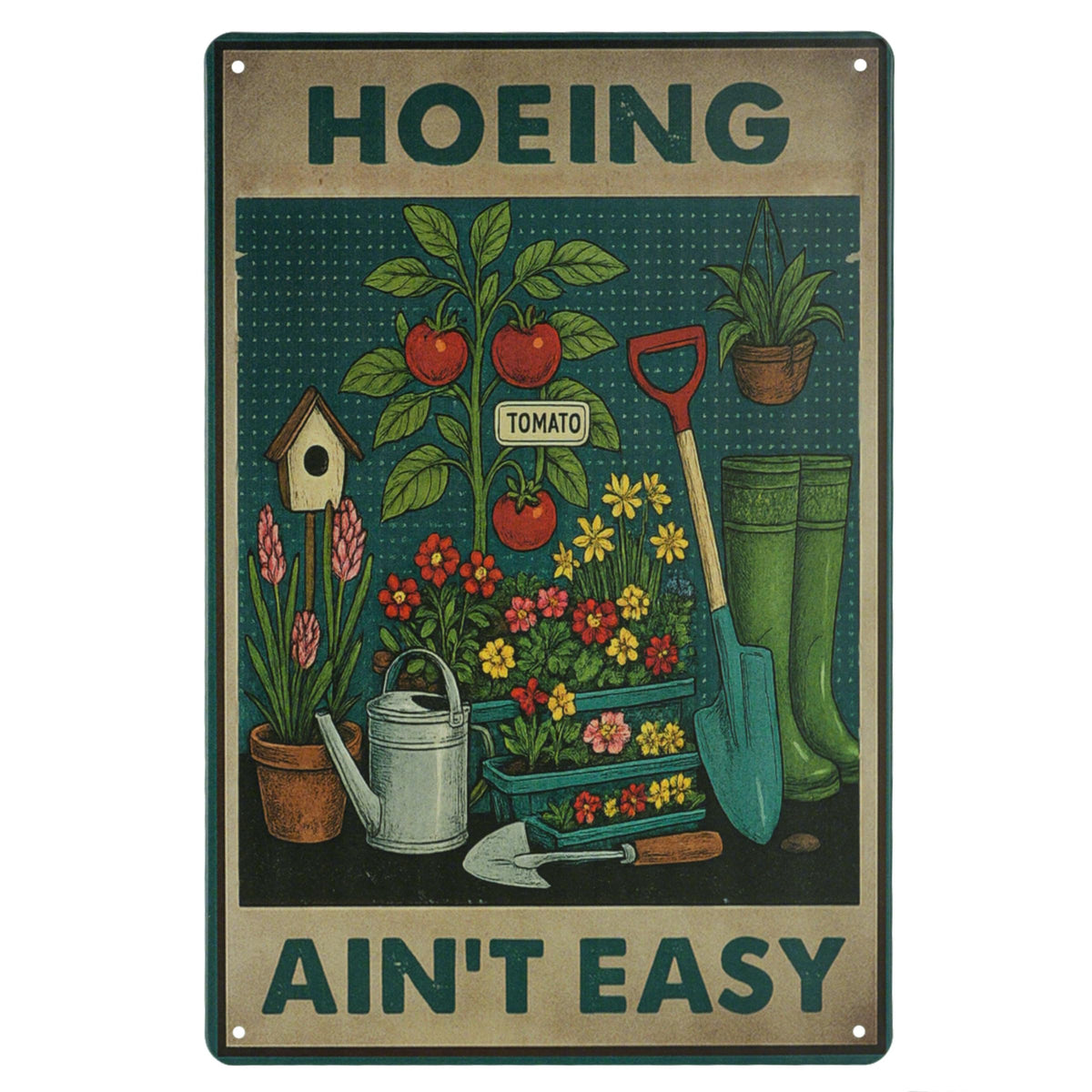 lucdnc Hoeing Ain't Easy metal sign for outdoor garden decor and humor