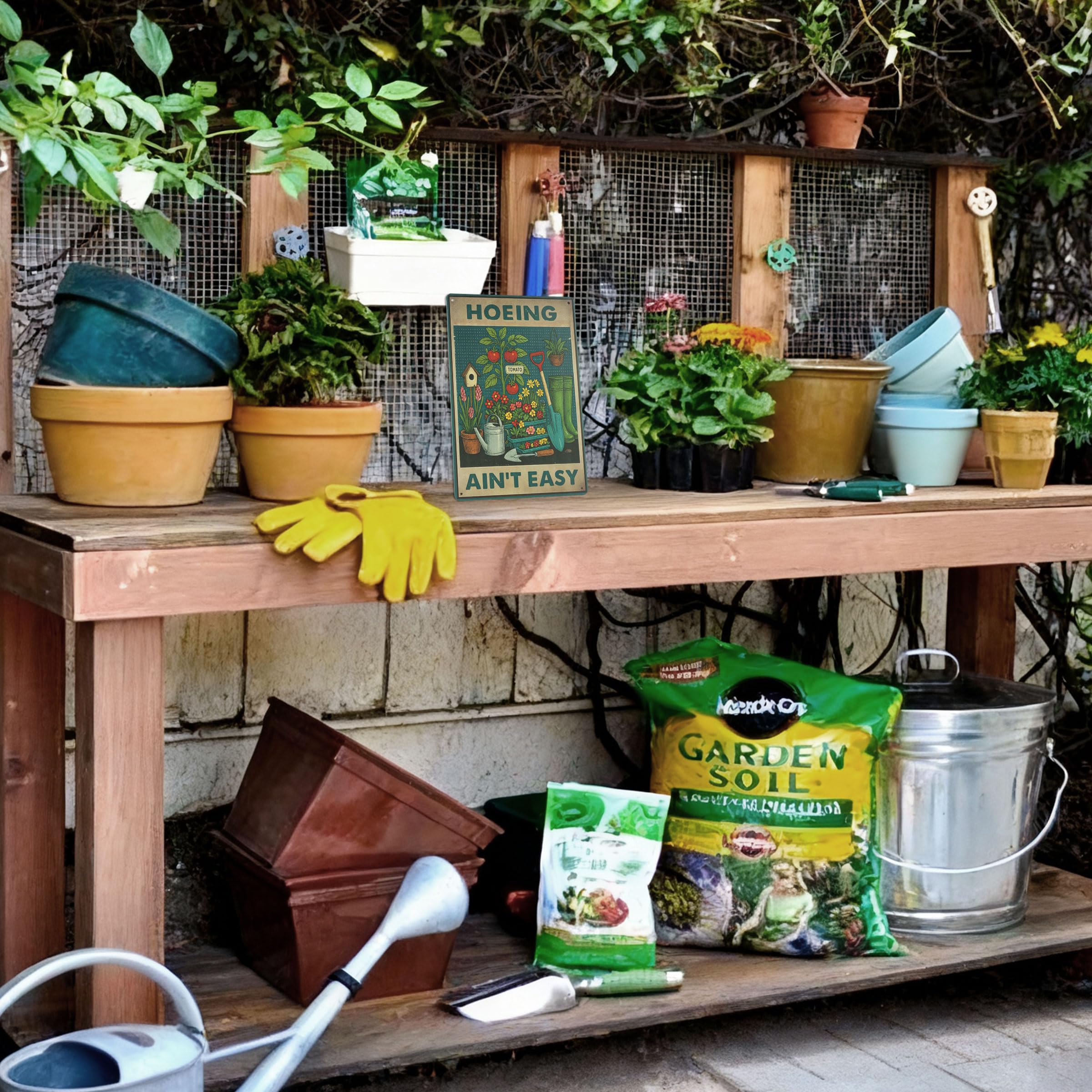 lucdnc Hoeing Ain't Easy perfect yard or patio decor and humor gift