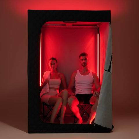 Lucear red light panel demonstrates easy, tool-free installation in a sauna
