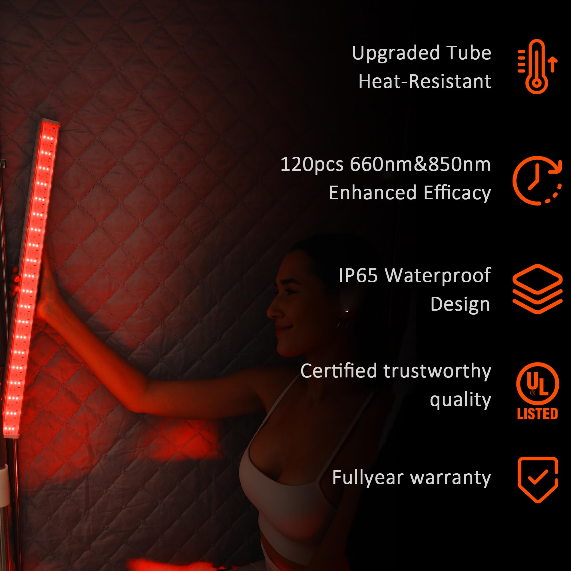 Lucear red light panel on sauna backrest targets shoulders and back muscles