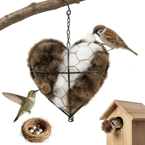 Lucift handmade alpaca fiber bird nesting heart offers cozy shelter for garden birds.