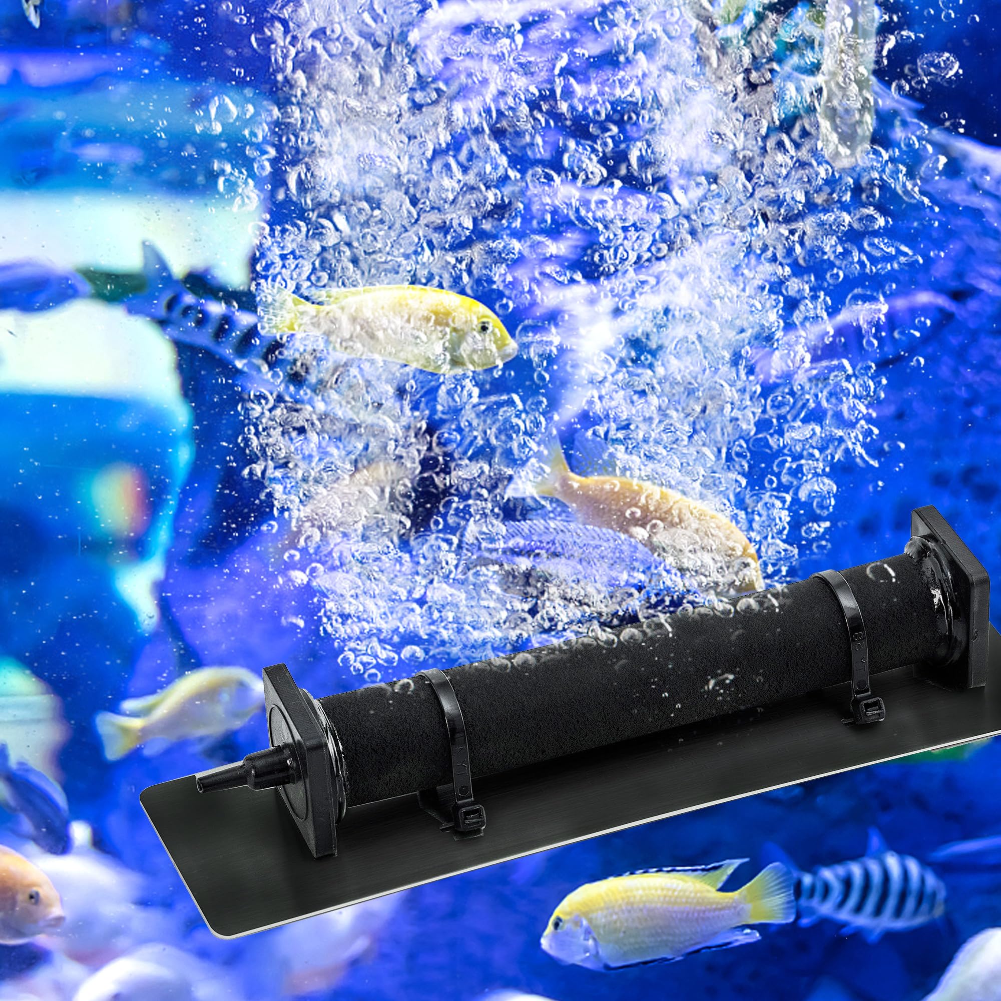 Luckerain pond aerator in use with visible bubbles