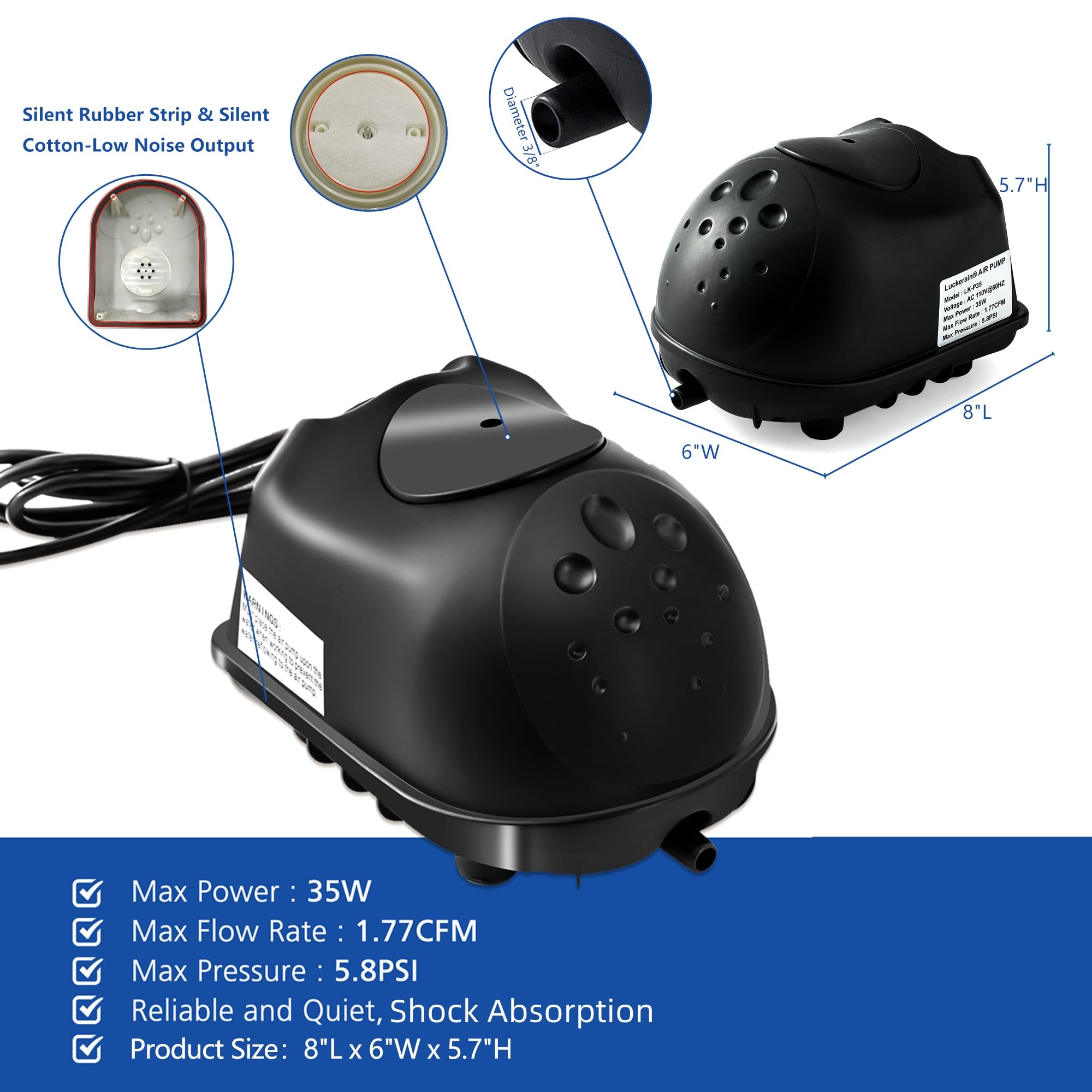 Luckerain 20 ft weighted airline enables reliable pond airflow