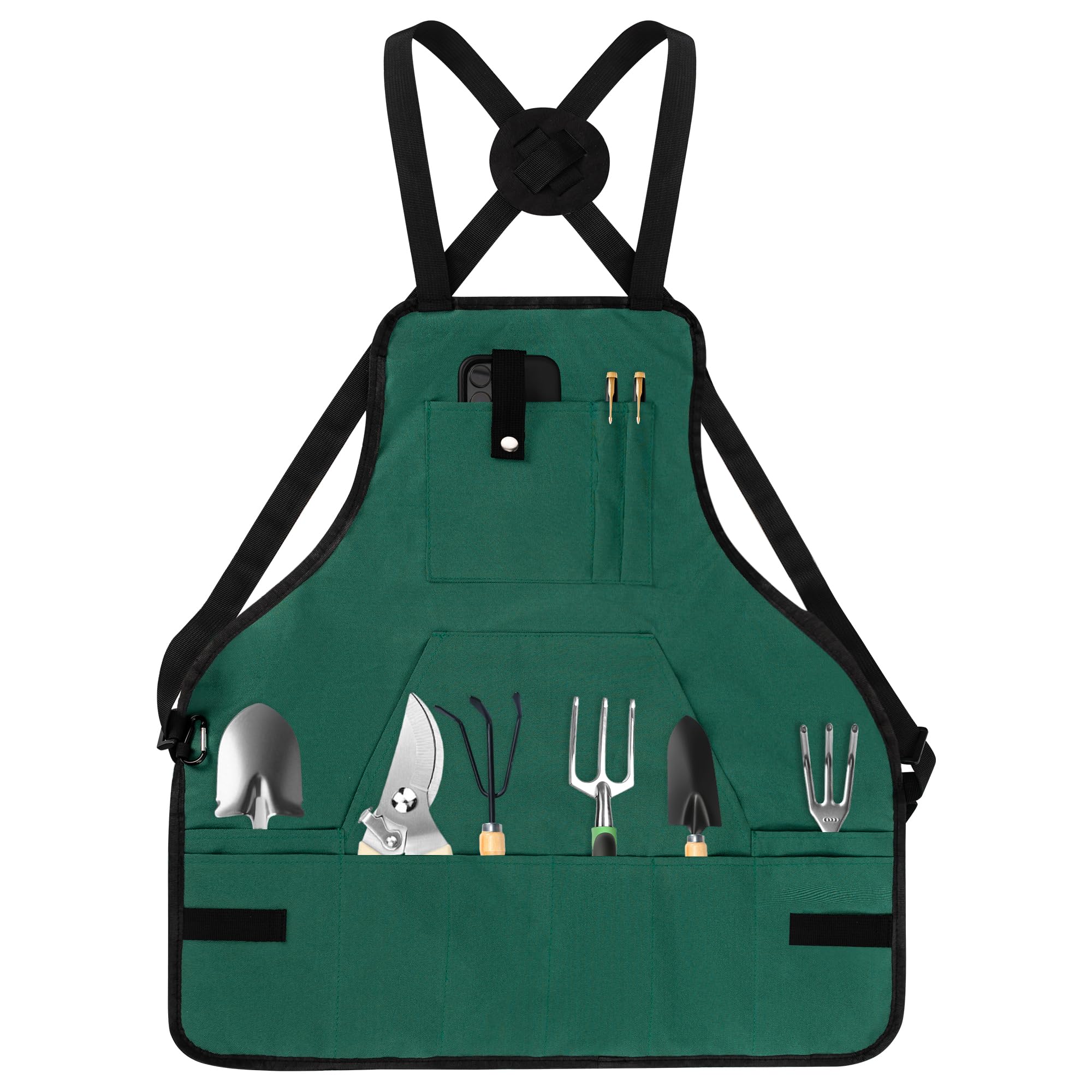 LUCKIPLUS gardening apron with 12 pockets keeps tools organized for easy gardening.