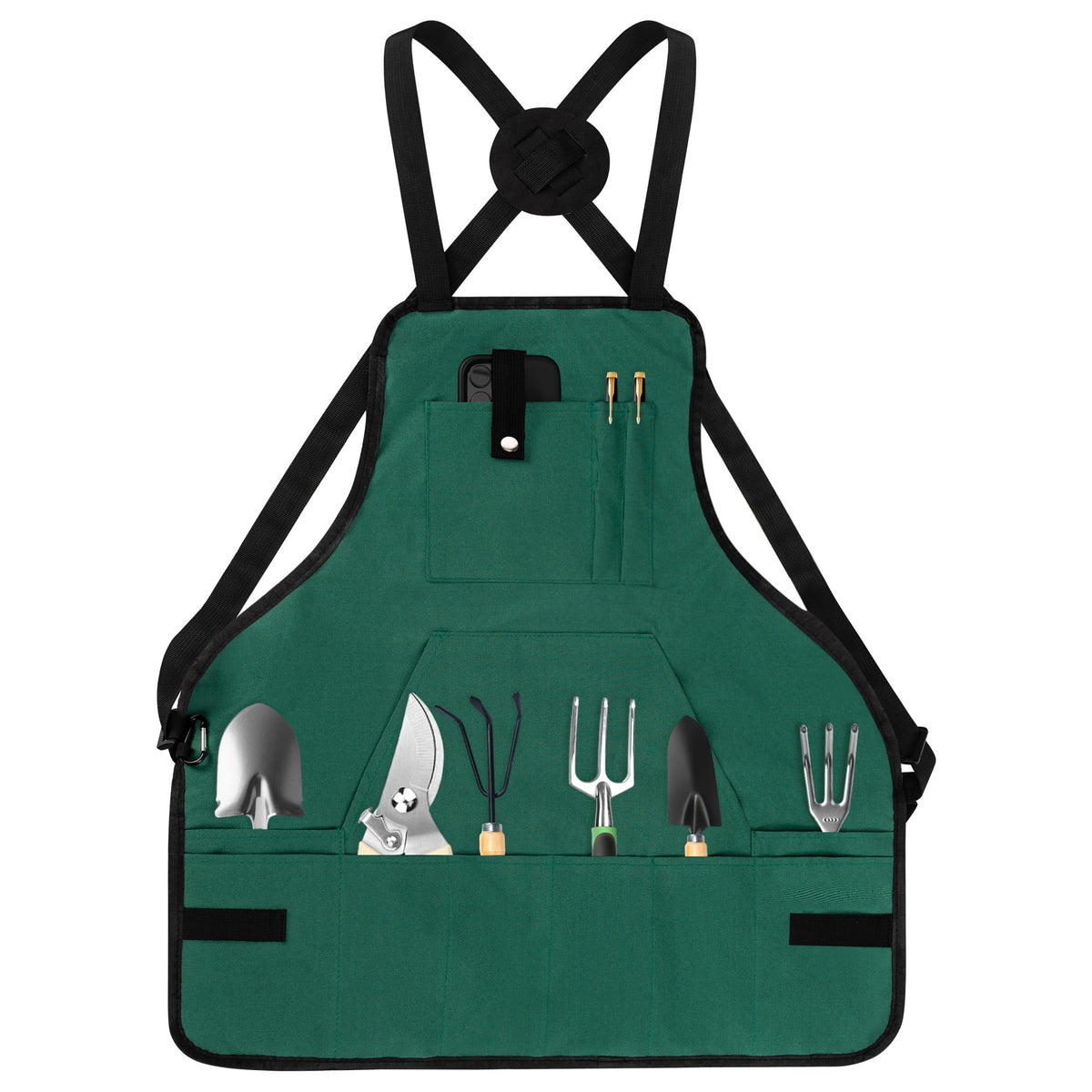 LUCKIPLUS gardening apron with 12 pockets keeps tools organized for easy gardening.