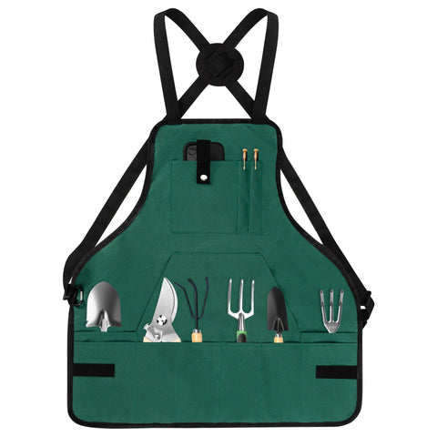 LUCKIPLUS gardening apron with 12 pockets keeps tools organized for easy gardening.