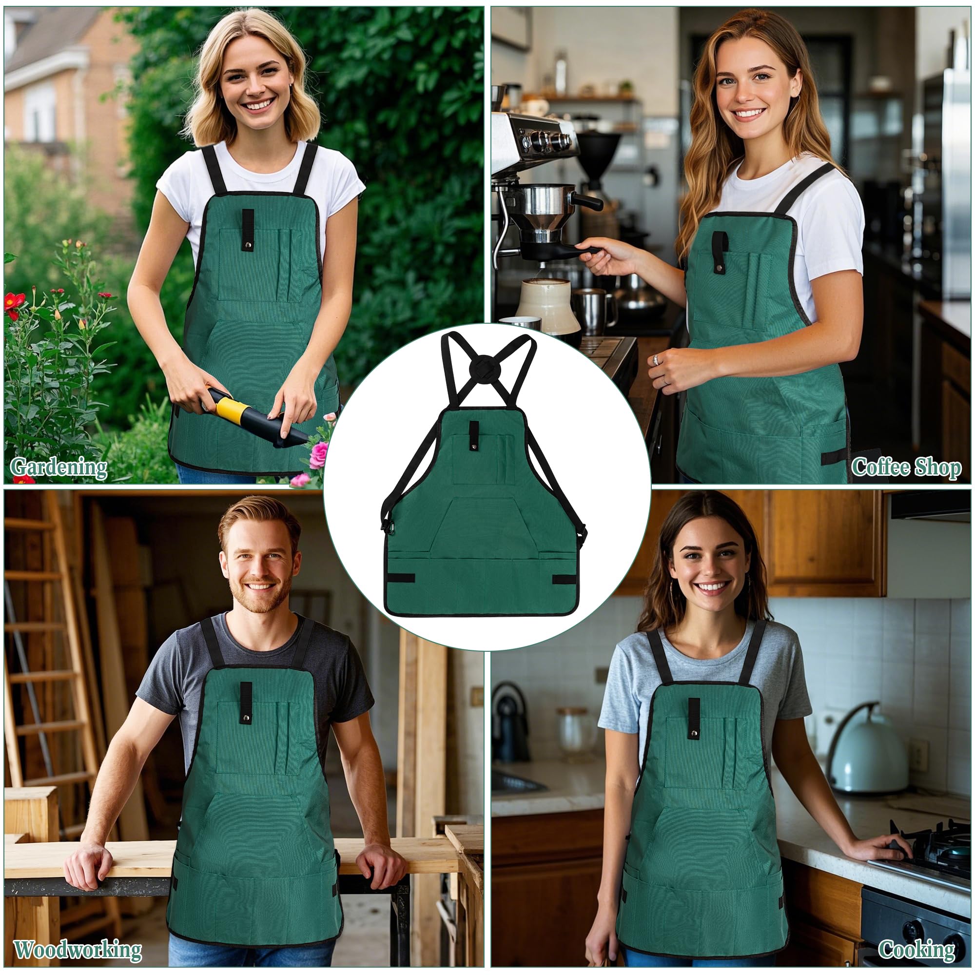 LUCKIPLUS multi-use apron supports gardening, carpentry, and kitchen tasks.