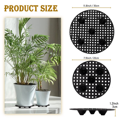 LUCKIPLUS plant elevator shows 11.8 in diameter for larger pots and floor protection.