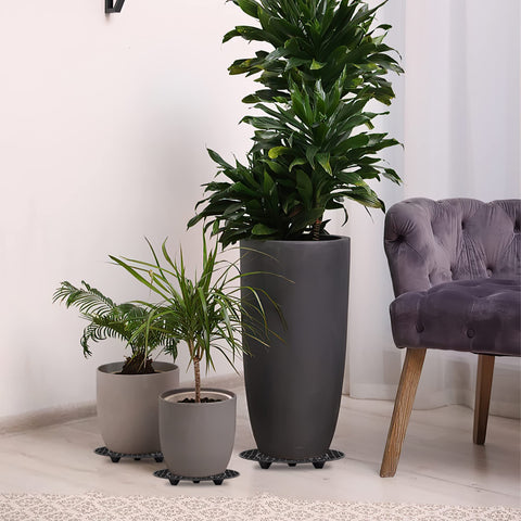 LUCKIPLUS black finish plant elevators complement any space while staying discreet.
