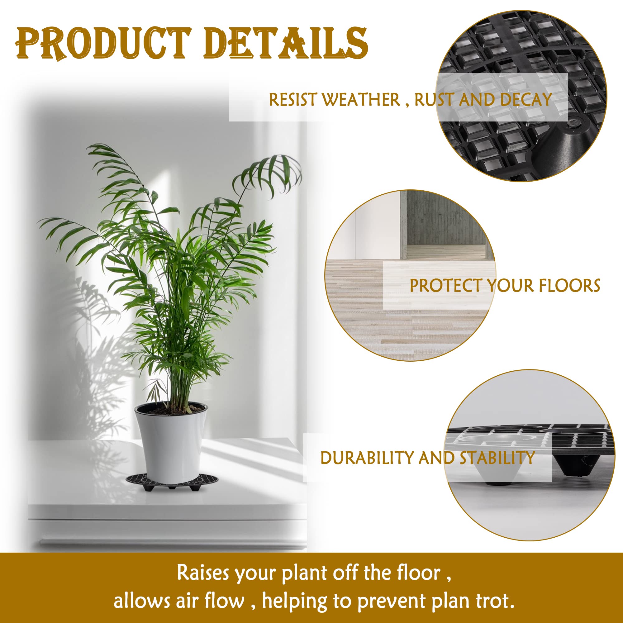 LUCKIPLUS hollow drainage design improves airflow beneath pots for healthier growth.
