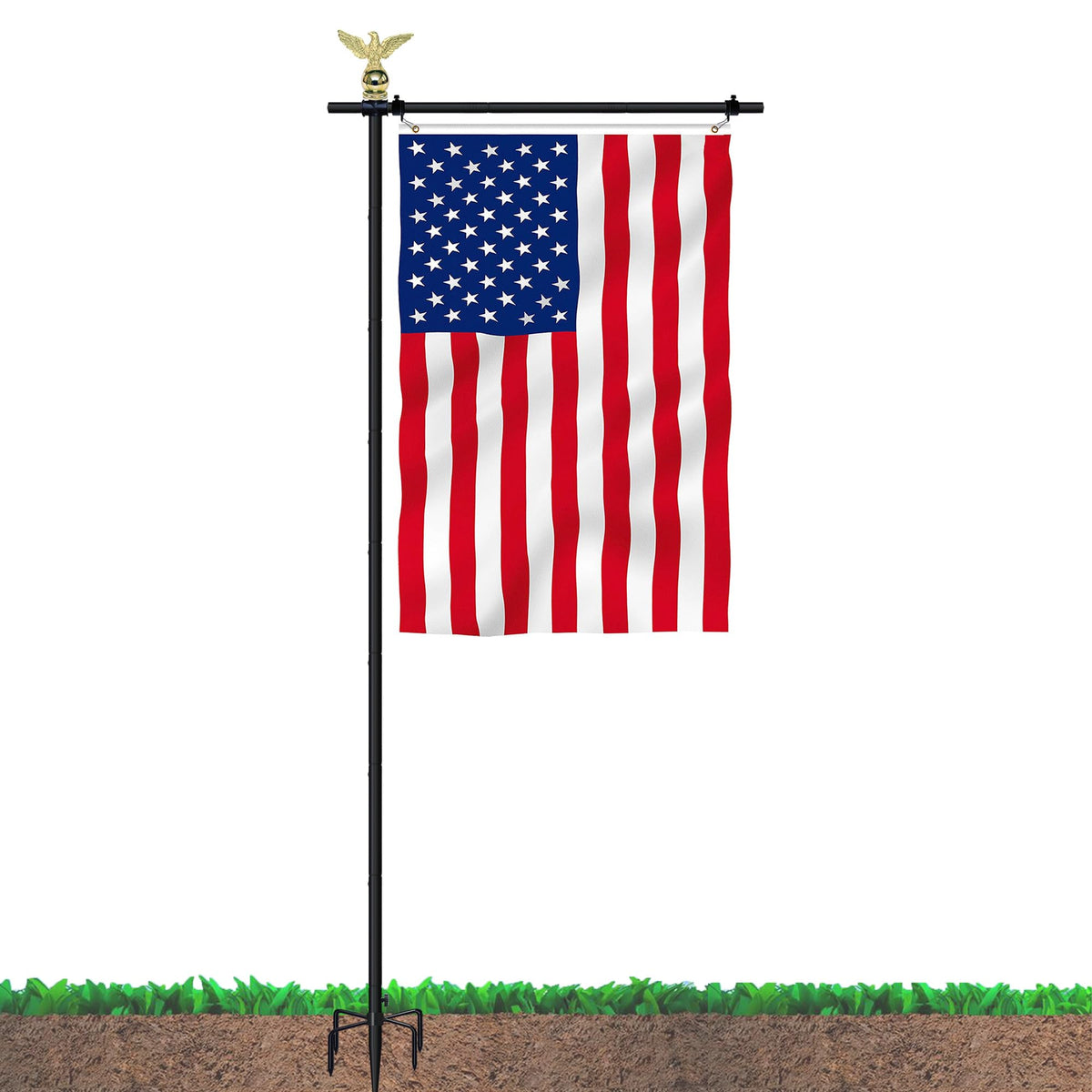 Luckupper 10ft flag pole stand for yard displays supporting a 3x5 flag.