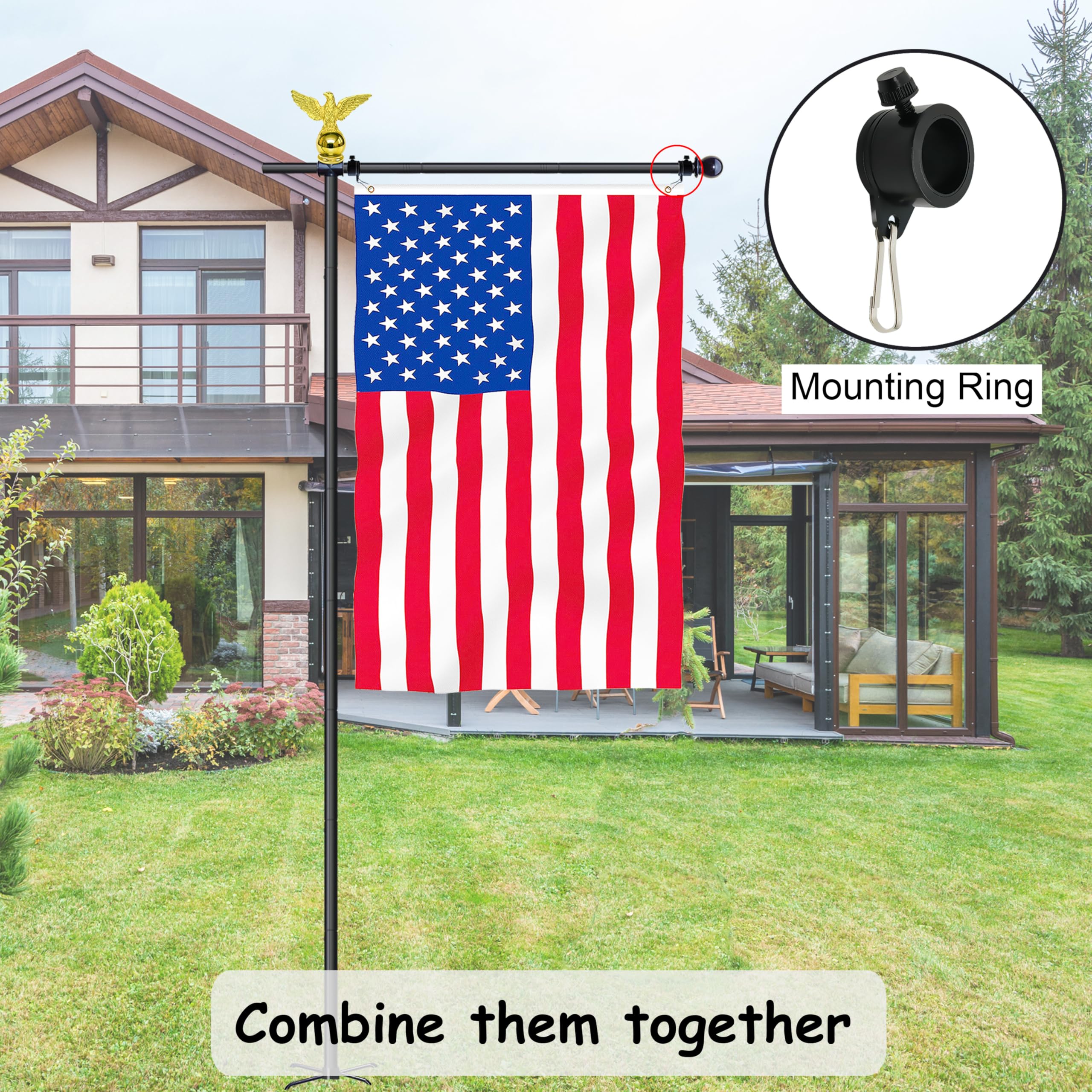 Luckupper 5-prong base provides stable freestanding outdoor support.