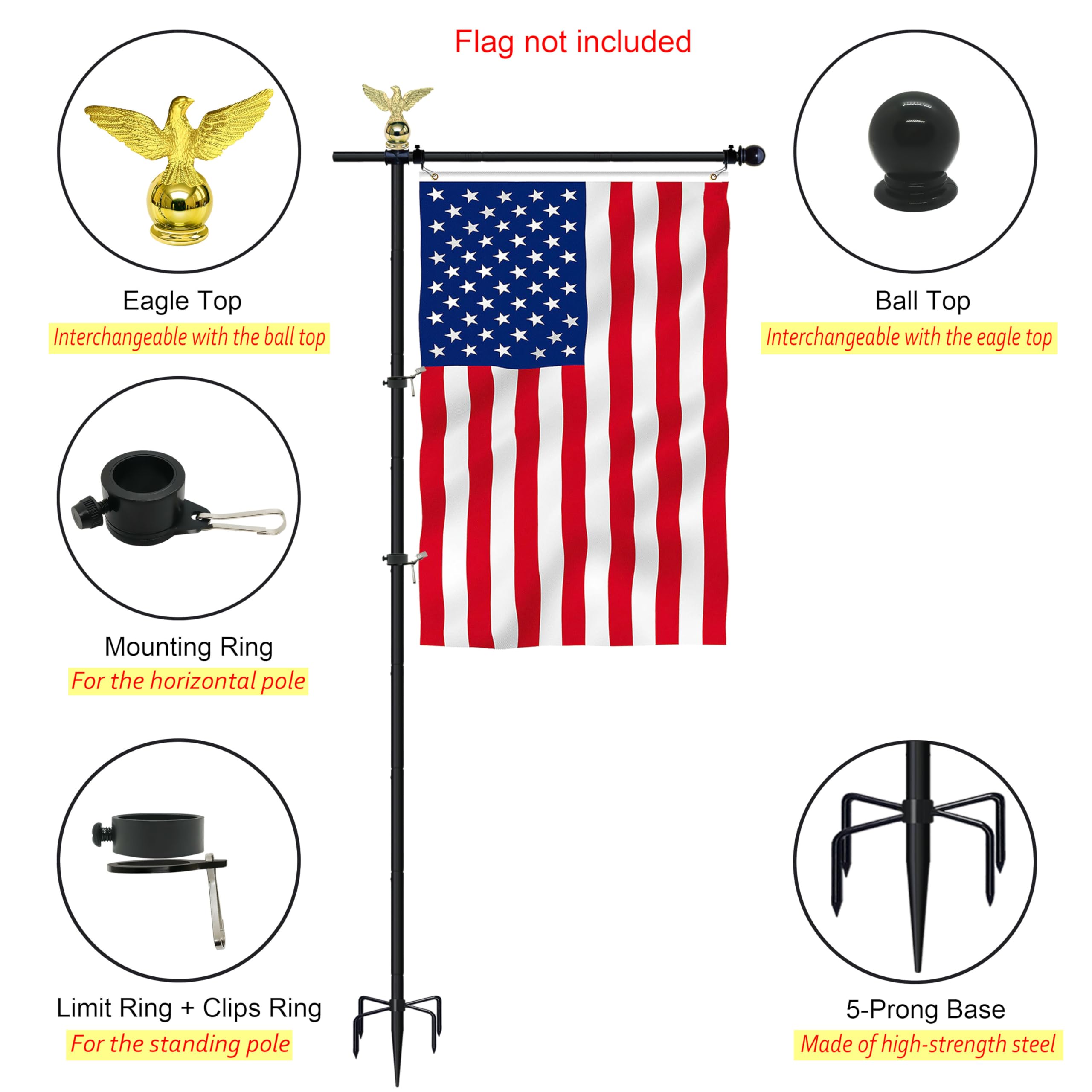 Luckupper secure flag clips prevent movement and tangling during gusts.