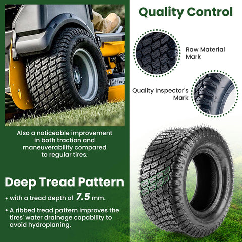 Lucky Seven 16x6.50-8 tire on garden tractor demonstrates stable ride