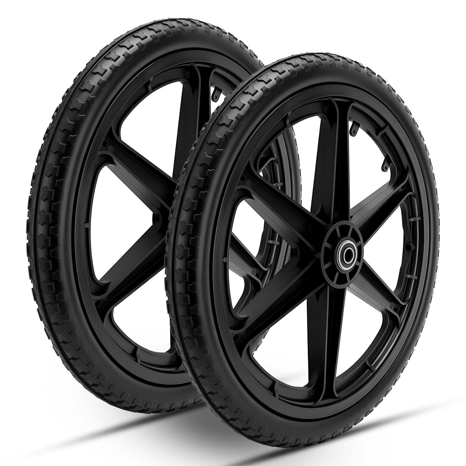 Lucky Seven 20-inch flat free wheel fits Rubbermaid compatibility for puncture-resistant performance on rugged jobs.