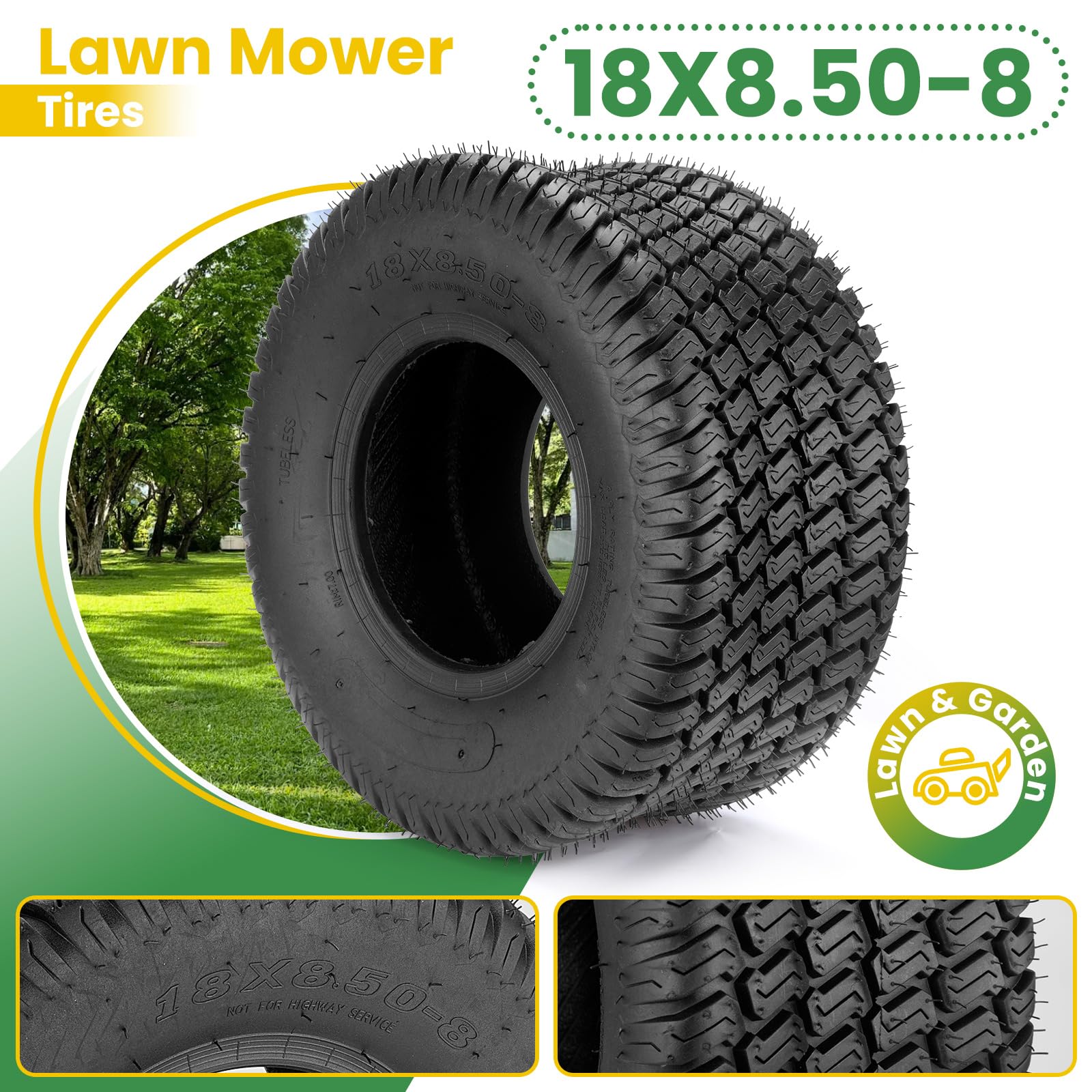 Lucky Seven P332 tread detail shows turf-friendly design for grass care