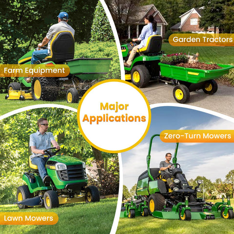 Lucky Seven universal fit image shows compatibility with Zero-Turn mowers.