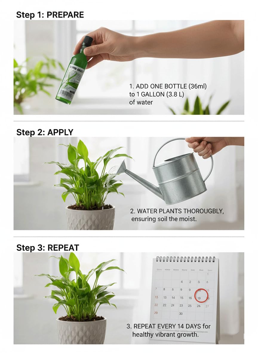 LuckyBamboo fertilizer application bottle demonstrates easy feeding for thriving houseplants.
