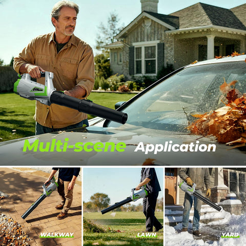 LUCKYTECH cordless blower extended nozzle for reach and precision in cleanup.