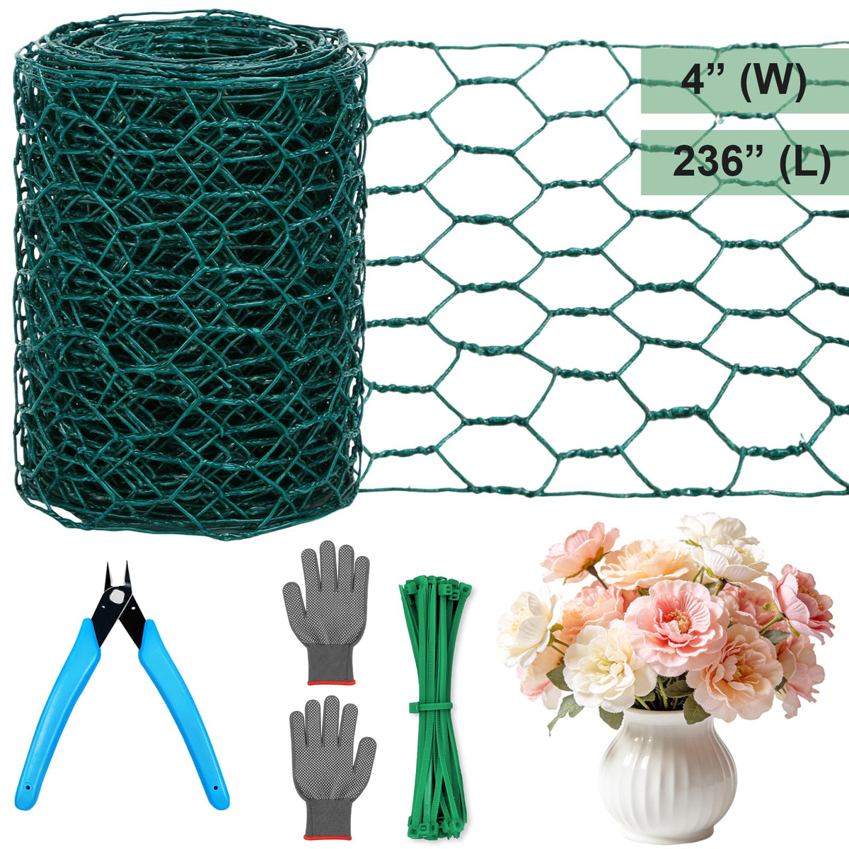 Lucomb floral chicken wire roll 4x236 ideal for floral decor and garden protection.
