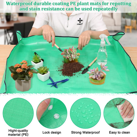 Lucomb sturdy PE and PVC mat enhances comfort during potting sessions.