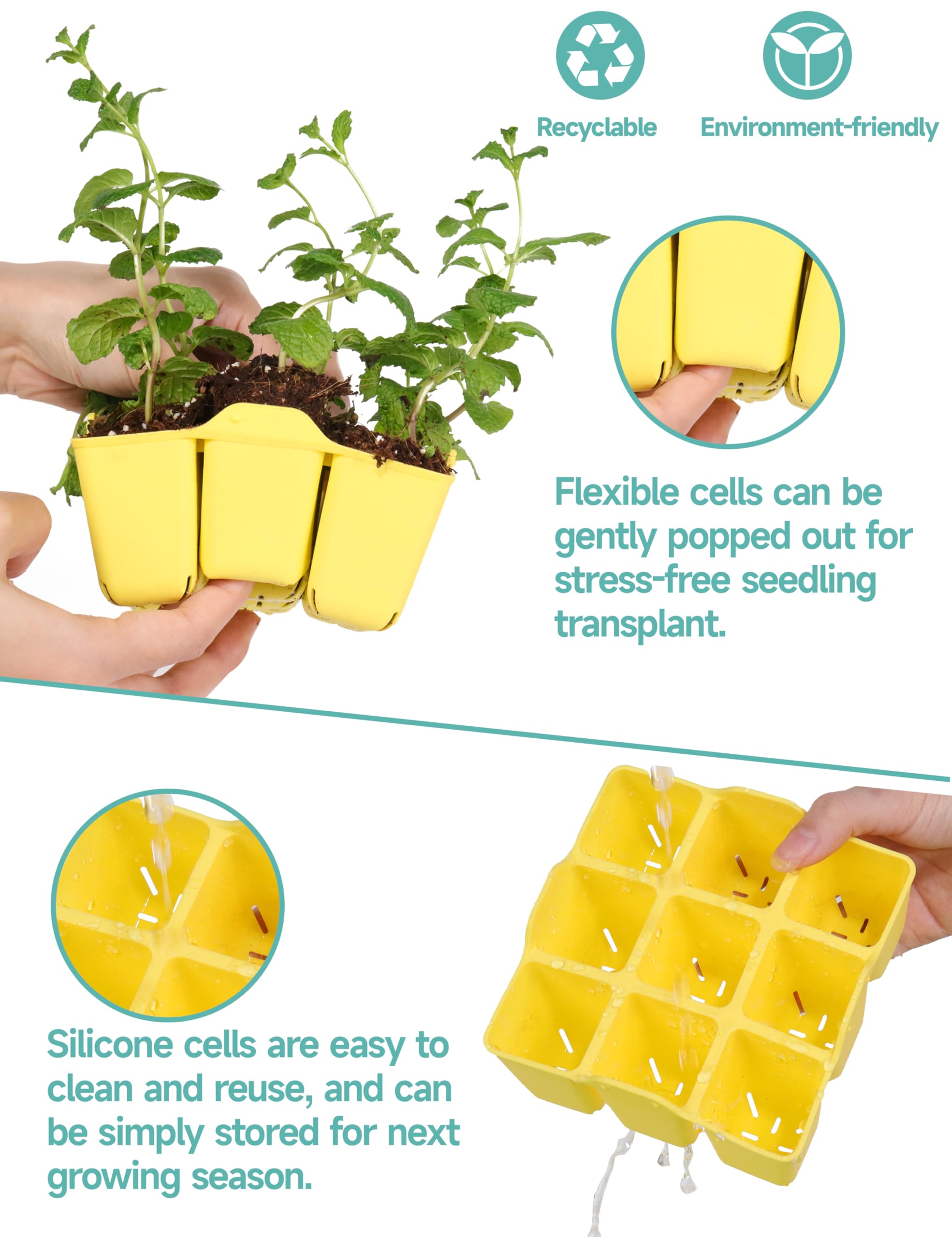 LUVCOSY seed starter tray 8-pack closeup of silicone cells showing flexibility.
