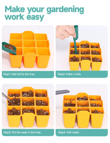 LUVCOSY seed starter tray 8-pack in use with young seedlings ready for transplant.