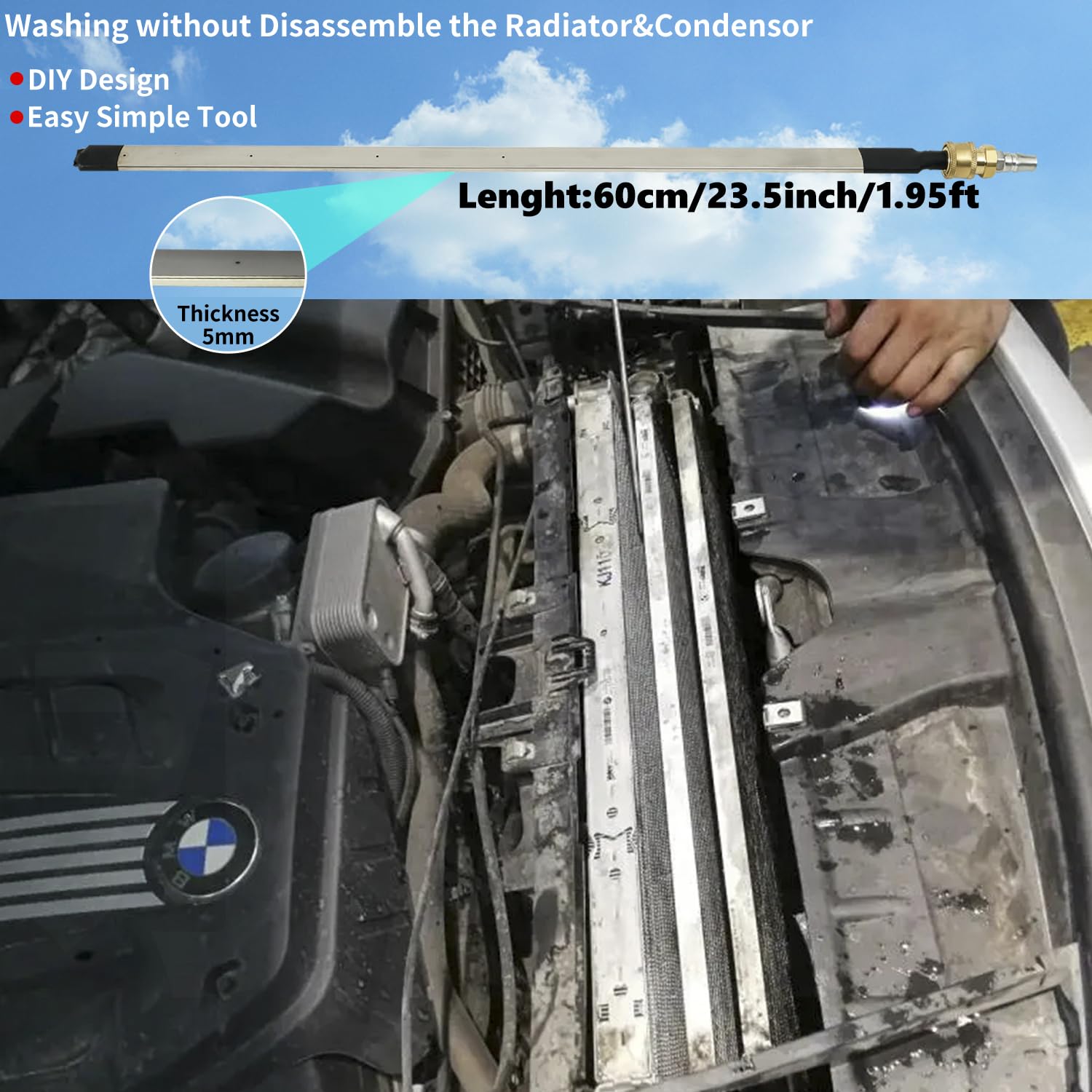 Lucstar condenser cleaner head for efficient debris removal on fins.