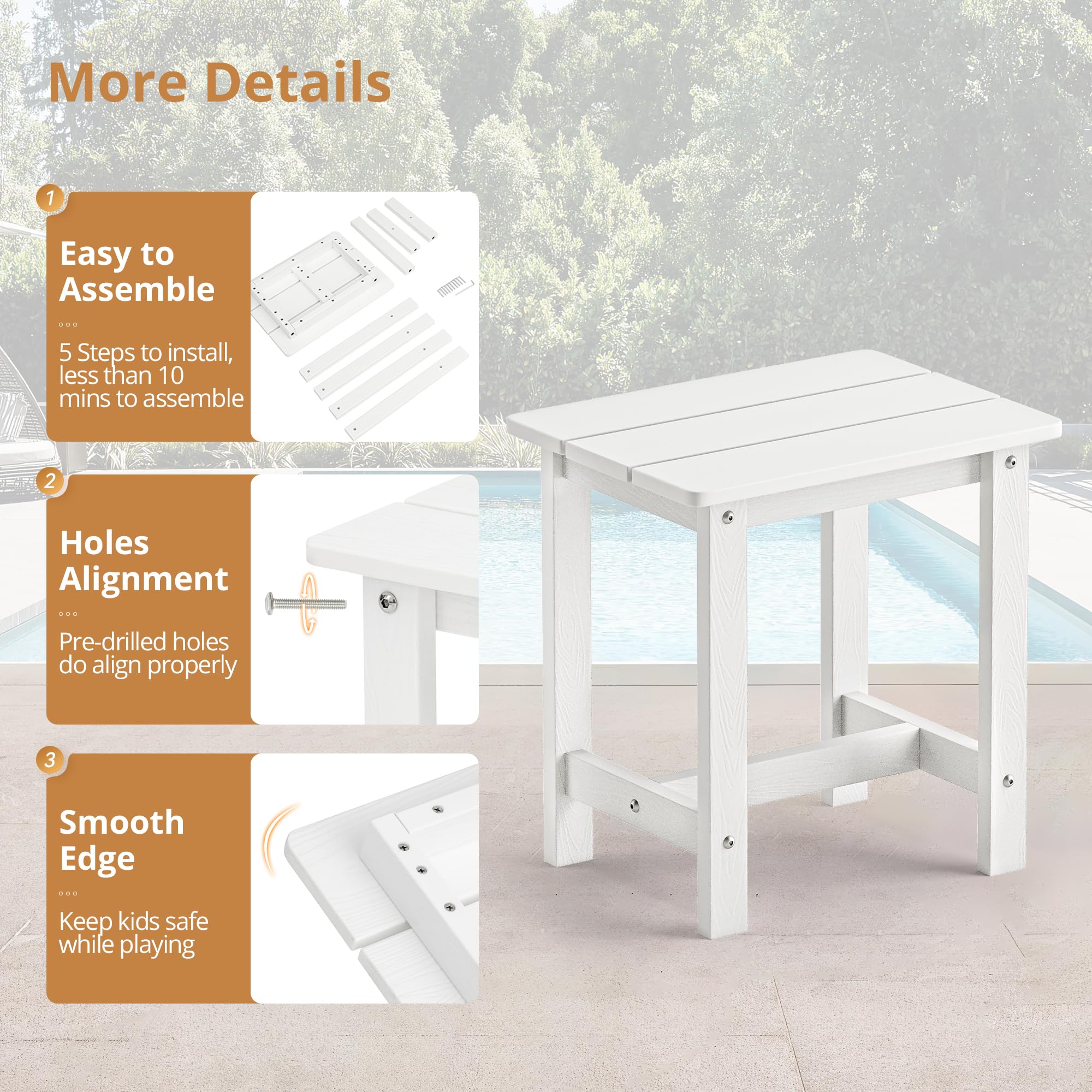 LUE BONA outdoor side table placed by poolside for convenient beverages and snacks.