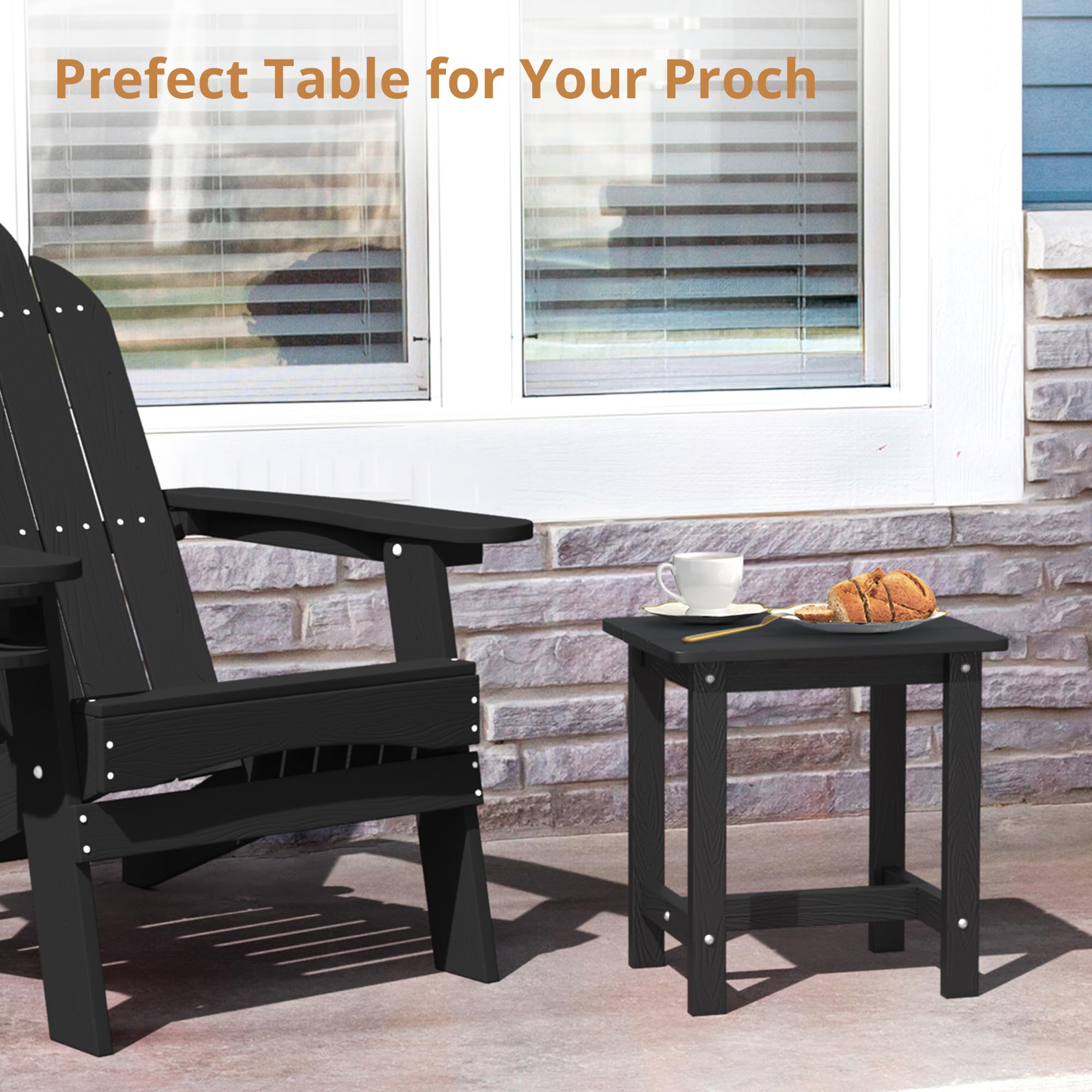 LUE BONA Outdoor Side Table on patio showing indoor-outdoor versatility.
