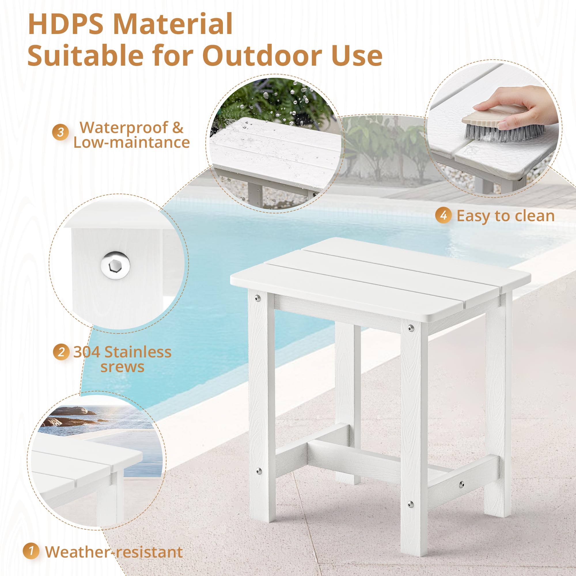 LUE BONA outdoor side table white finish complements deck and porch settings.