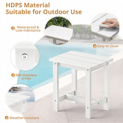 LUE BONA outdoor side table white finish complements deck and porch settings.