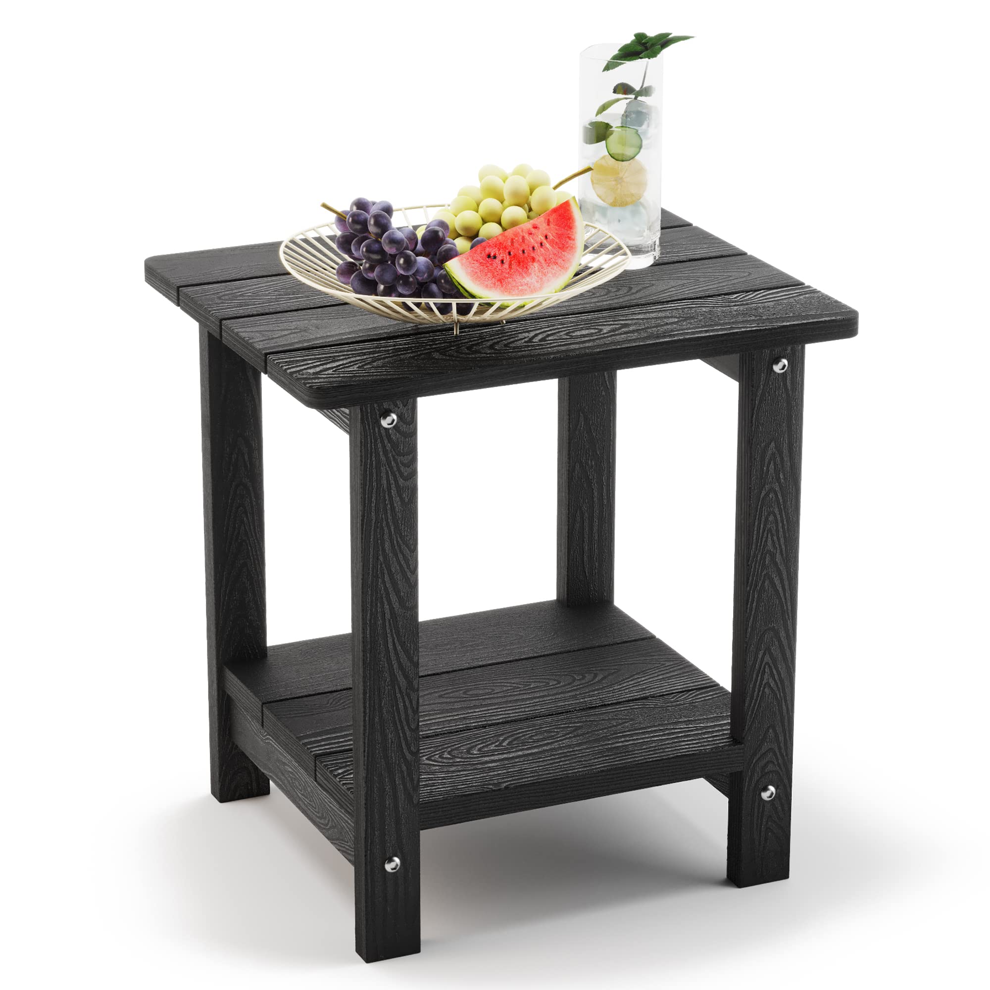LUE BONA Adirondack Outdoor Side Table with two tiers adds convenient outdoor storage.