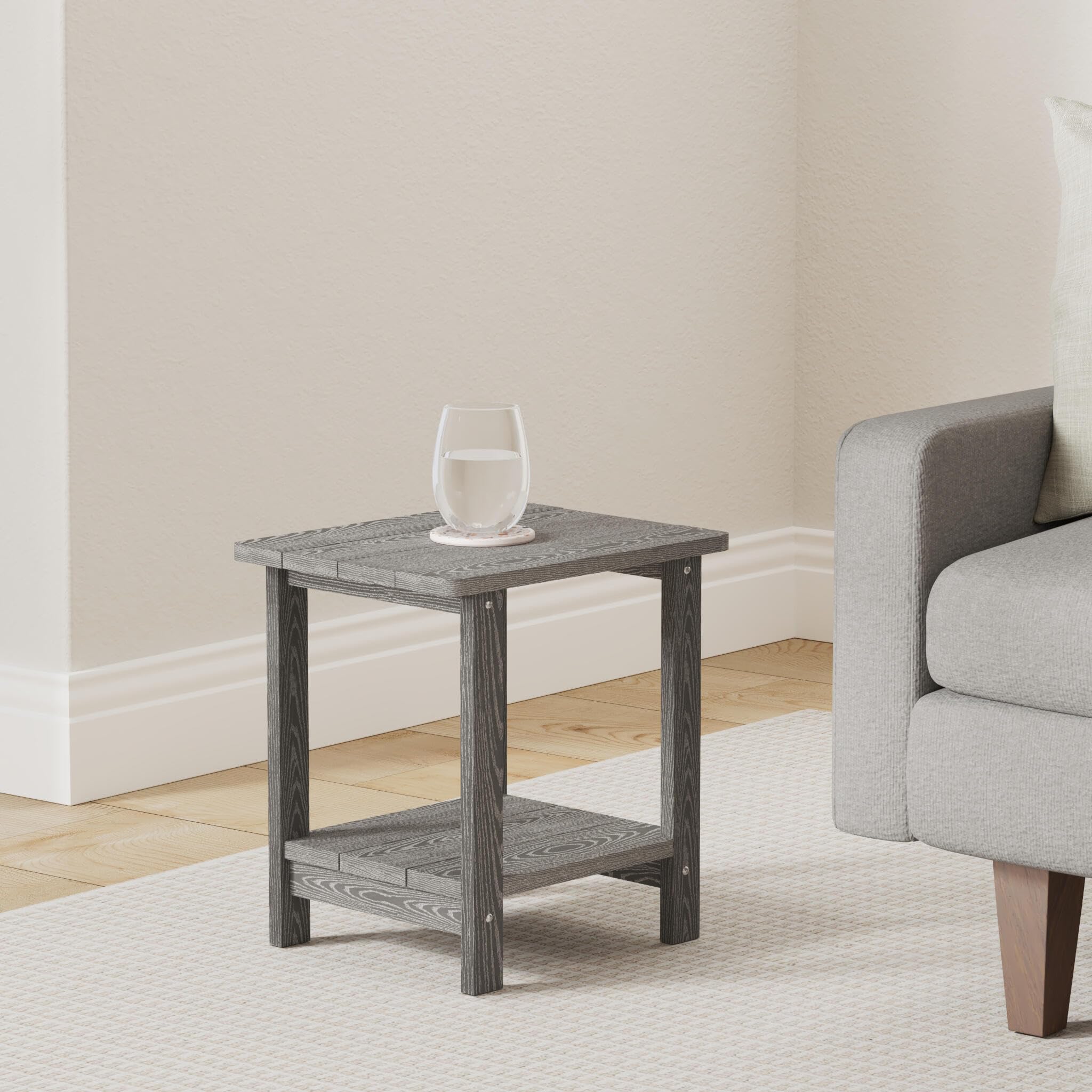 LUE BONA Adirondack side table side profile showcasing durable weather-resistant HDPS finish.