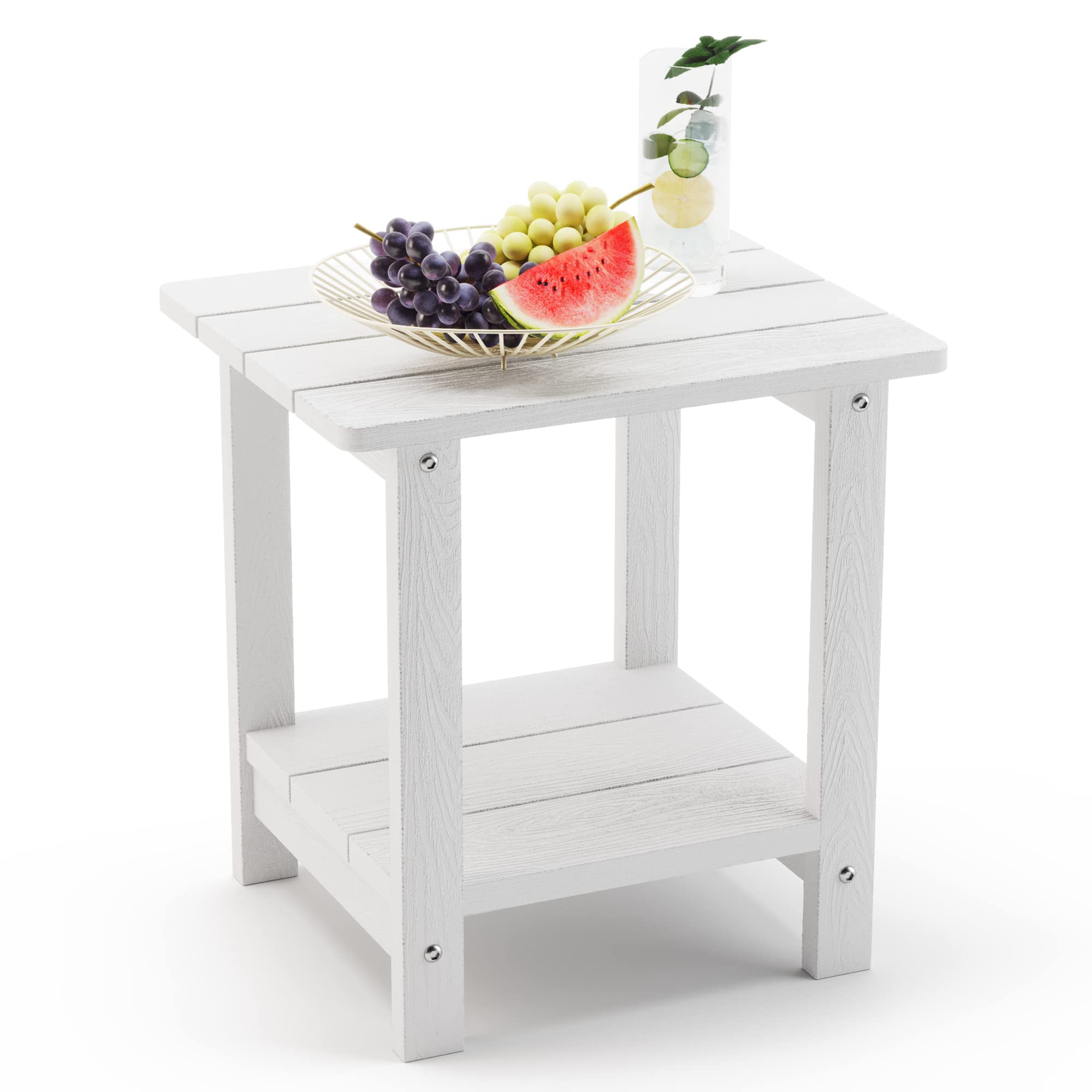 LUE BONA Adirondack side table, 2-tier white, sturdy outdoor companion.