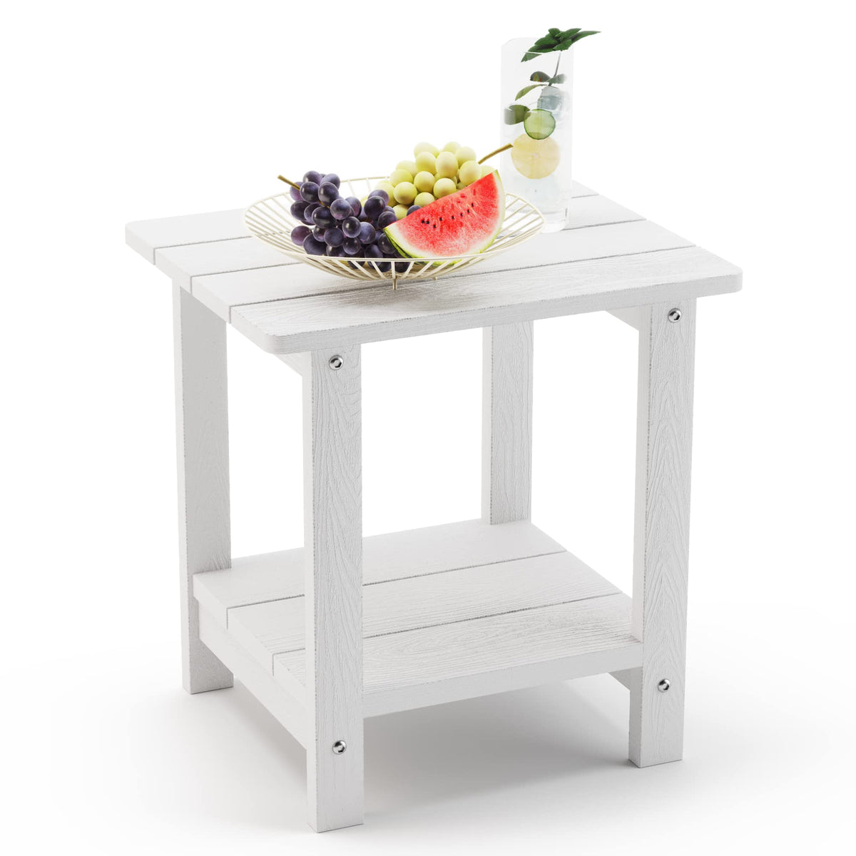 LUE BONA Adirondack side table, 2-tier white, sturdy outdoor companion.