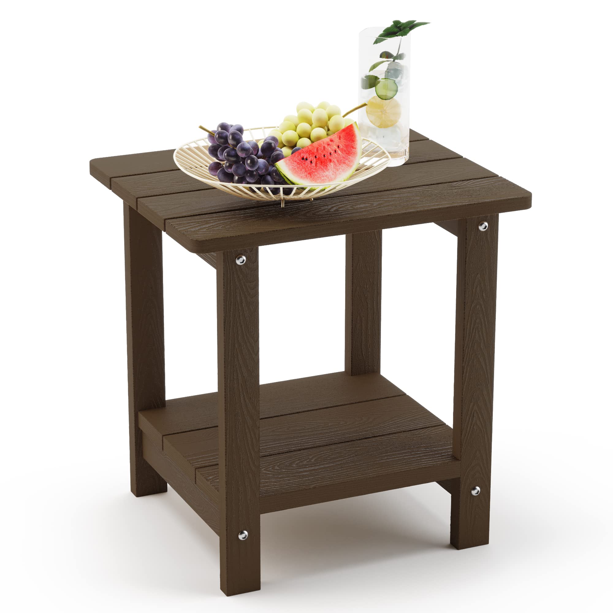 LUE BONA Adirondack side table with two tiers in dark brown finish for outdoor use