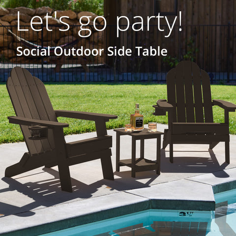 Weather-resistant LUE BONA Adirondack side table outdoors in sun