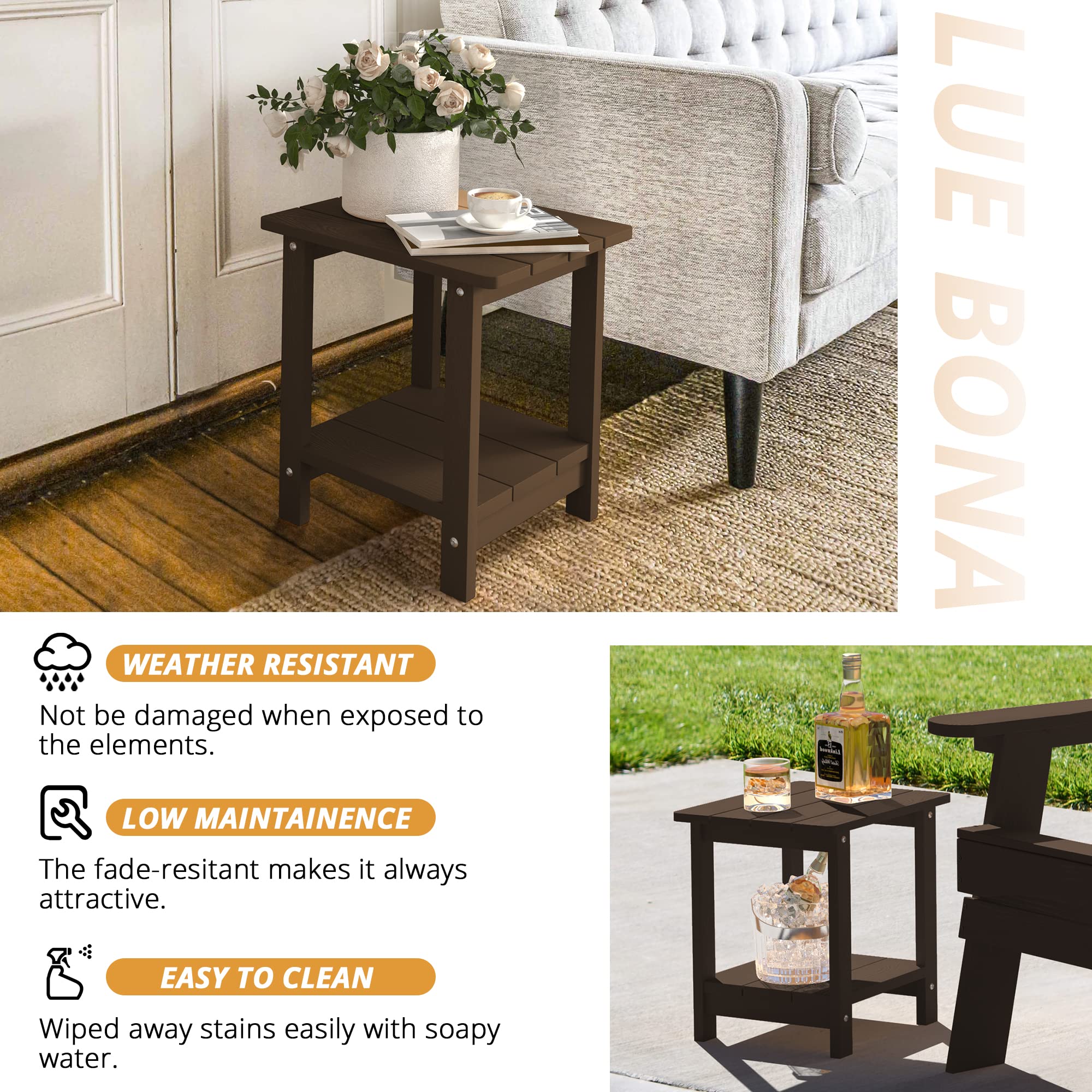LUE BONA Adirondack table paired with outdoor seating on the patio