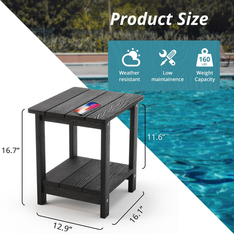 LUE BONA clapboard-top outdoor table keeps surfaces dry during rain.