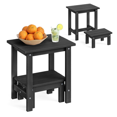 LUE BONA outdoor two-tier side table in black for patio organization and style